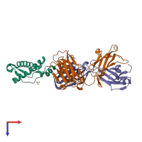 PDB entry 2w9e coloured by chain, top view.