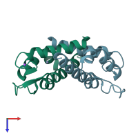 PDB entry 2wcb coloured by chain, top view.