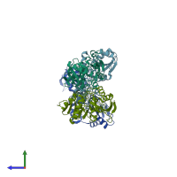 PDB entry 2wct coloured by chain, side view.