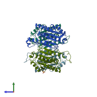 PDB entry 2wdp coloured by chain, side view.