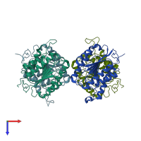 PDB entry 2wdp coloured by chain, top view.
