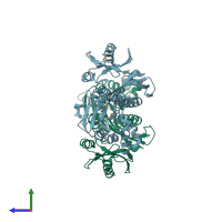 PDB entry 2we7 coloured by chain, side view.