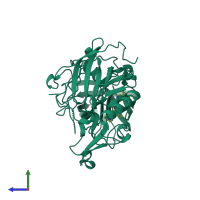 PDB entry 2wez coloured by chain, side view.