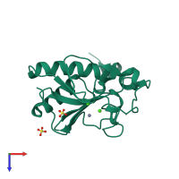 PDB entry 2wfr coloured by chain, top view.