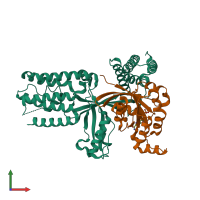 PDB entry 2wmn coloured by chain, front view.