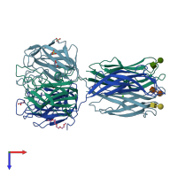 PDB entry 2wn3 coloured by chain, top view.