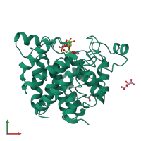 Monomeric assembly 1 of PDB entry 2woe coloured by chemically distinct molecules, front view.