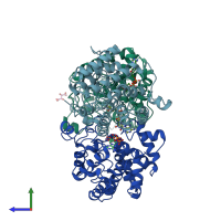 PDB entry 2woe coloured by chain, side view.