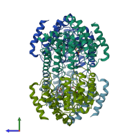 PDB entry 2wpb coloured by chain, side view.