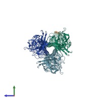 PDB entry 2wr7 coloured by chain, side view.