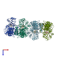 PDB entry 2wtz coloured by chain, top view.