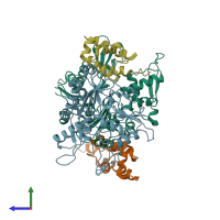 PDB entry 2wus coloured by chain, side view.