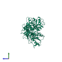 PDB entry 2wv9 coloured by chain, side view.