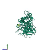 Monomeric assembly 1 of PDB entry 2x2z coloured by chemically distinct molecules, side view.