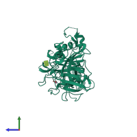Monomeric assembly 3 of PDB entry 2x2z coloured by chemically distinct molecules, side view.