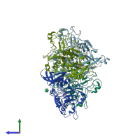 PDB entry 2x2z coloured by chain, side view.
