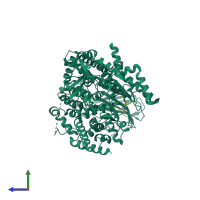 PDB entry 2x38 coloured by chain, side view.