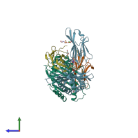 PDB entry 2x4n coloured by chain, side view.