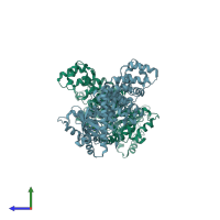 PDB entry 2x6f coloured by chain, side view.