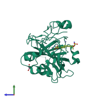 PDB entry 2x7t coloured by chain, side view.