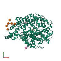 PDB entry 2x8z coloured by chain, front view.