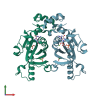 PDB entry 2xbu coloured by chain, front view.