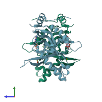 PDB entry 2xbu coloured by chain, side view.