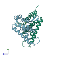 PDB entry 2xgu coloured by chain, side view.