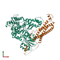 PDB entry 2xhe coloured by chain, front view.