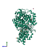 PDB entry 2xij coloured by chain, side view.