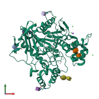 PDB entry 2xmc coloured by chain, front view.