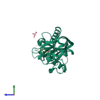 PDB entry 2xmi coloured by chain, side view.