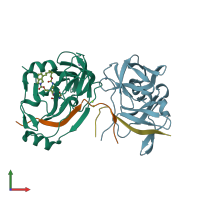 PDB entry 2xni coloured by chain, front view.