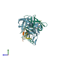 PDB entry 2xni coloured by chain, side view.