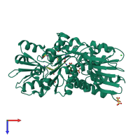 PDB entry 2xpc coloured by chain, top view.