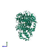PDB entry 2xq0 coloured by chain, side view.