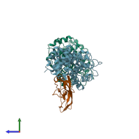 PDB entry 2xqw coloured by chain, side view.