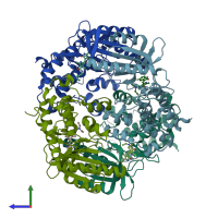 PDB entry 2y7j coloured by chain, side view.