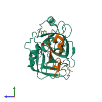 PDB entry 2y7z coloured by chain, side view.