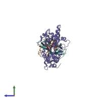 PDB entry 2y8l coloured by chain, side view.