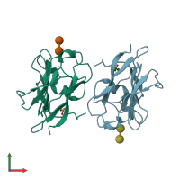 PDB entry 2yb7 coloured by chain, front view.