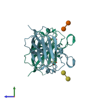 PDB entry 2yb7 coloured by chain, side view.