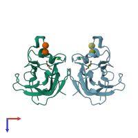 PDB entry 2yb7 coloured by chain, top view.