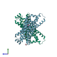 PDB entry 2ycx coloured by chain, side view.