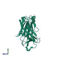 PDB entry 2yd2 coloured by chain, side view.