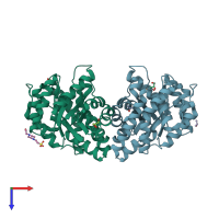 PDB entry 2yda coloured by chain, top view.