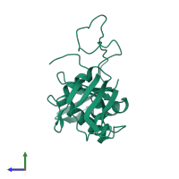Monomeric assembly 1 of PDB entry 2yh0 coloured by chemically distinct molecules, side view.