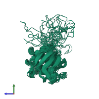 PDB entry 2yh0 coloured by chain, ensemble of 10 models, side view.