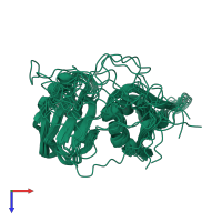 PDB entry 2yh0 coloured by chain, ensemble of 10 models, top view.