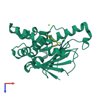 PDB entry 2yi7 coloured by chain, top view.